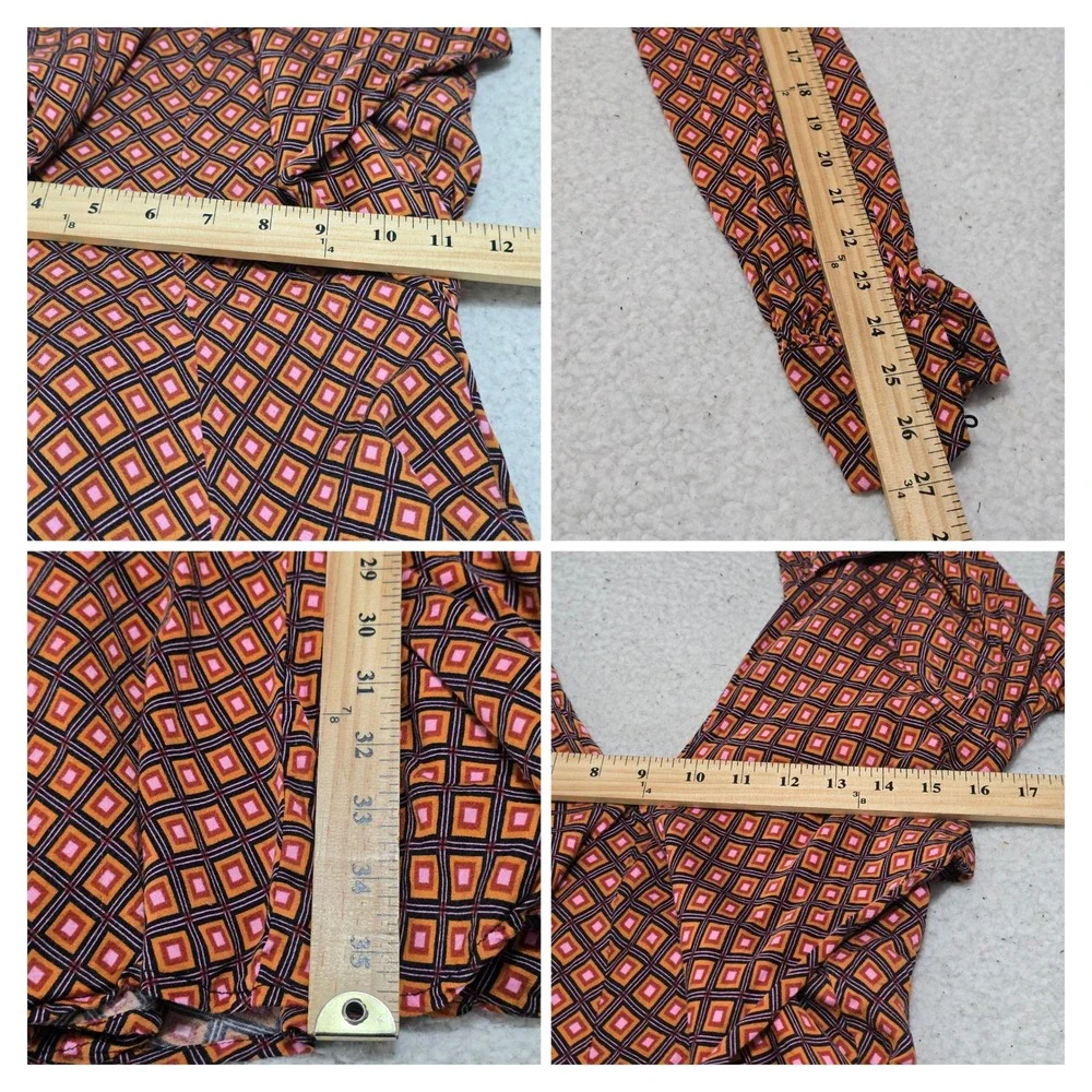Free People Retro Geometric Diamond Print Open Back Mini Dress Orange Pink Sz M